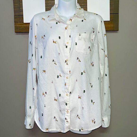 Old Navy Adult Beverage Blouse Button Down Shirt- Small Tall - Picture 1 of 6